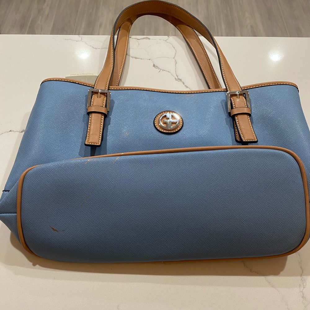 Giani Bernini Saffiano Tote Light Blue Tan NWT - Picture 4 of 16